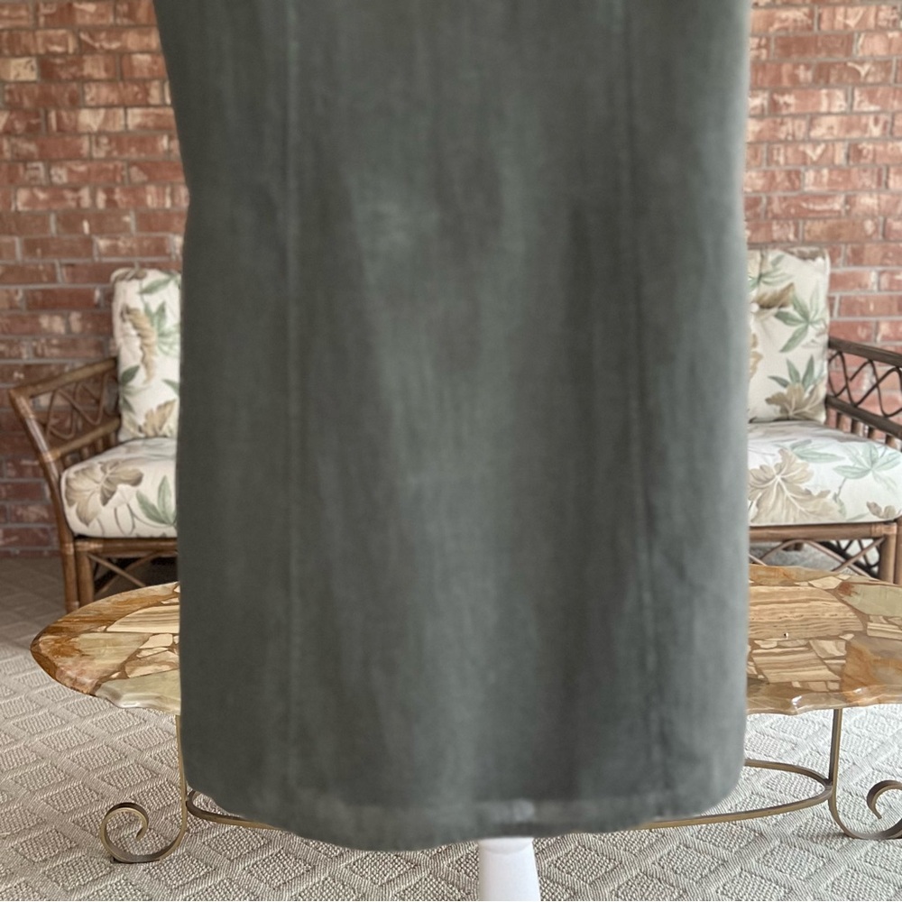 Lina Tomei Italy Dress Green Linen Rhinestone Beaded Neck Sheath Mini S Chic - Picture 5 of 13